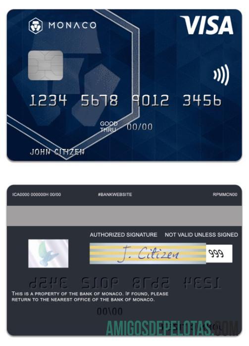 Monaco Bank Of Monaco Visa Debit Card template